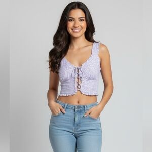 NWT Sky & Sparrow Lavender Floral Tie-Front Crop Top - Size L